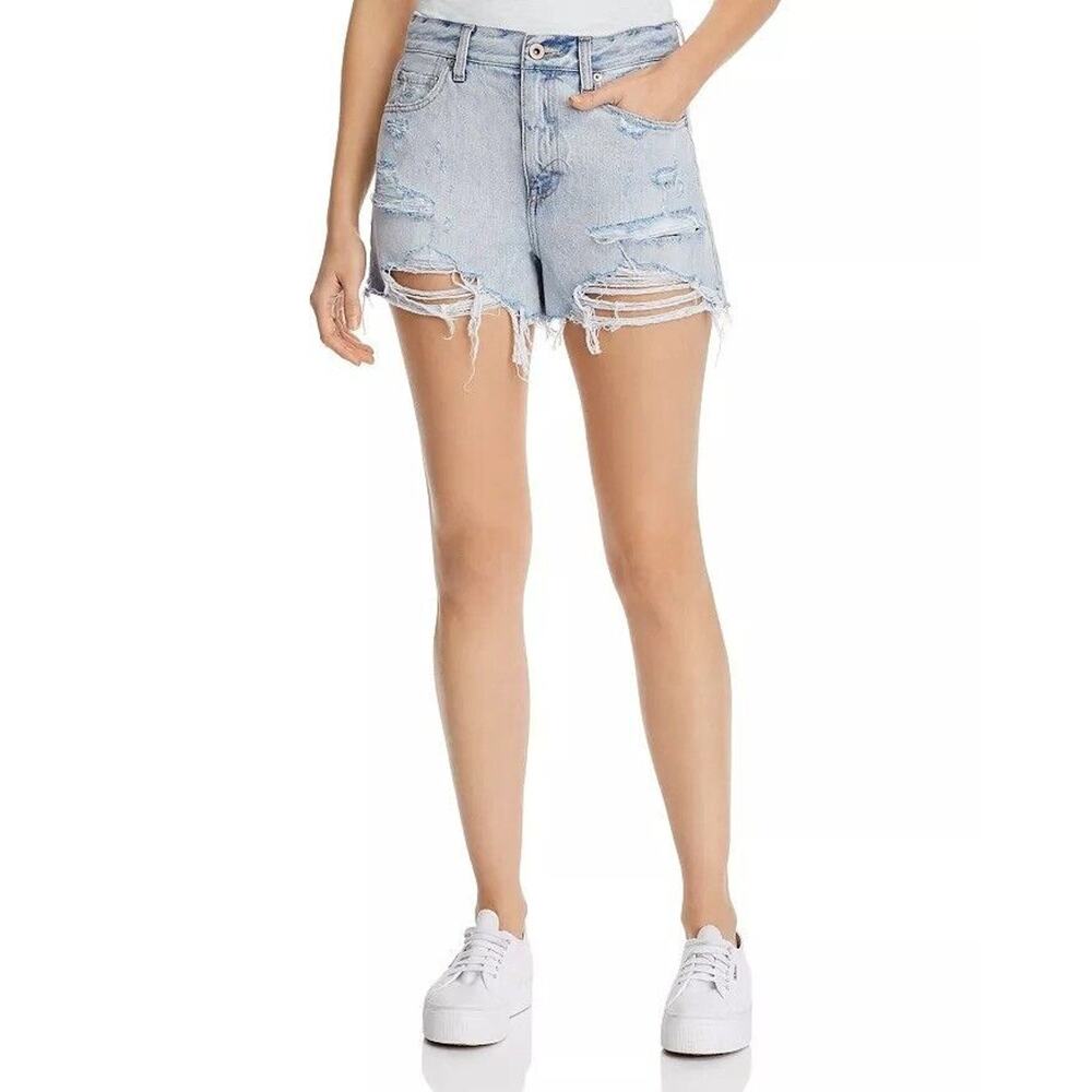 Pistola Nova High Rise Distressed Shorts Sz 27 Cutoff Relaxed Cotton Chaser Blue